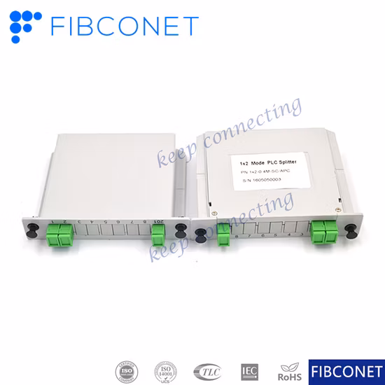 Premium High Quality Cassette Type Fiber Optic PLC Splitter 1*2 SC/PC Connector 09mm with Excellent Uniformity & Reliability